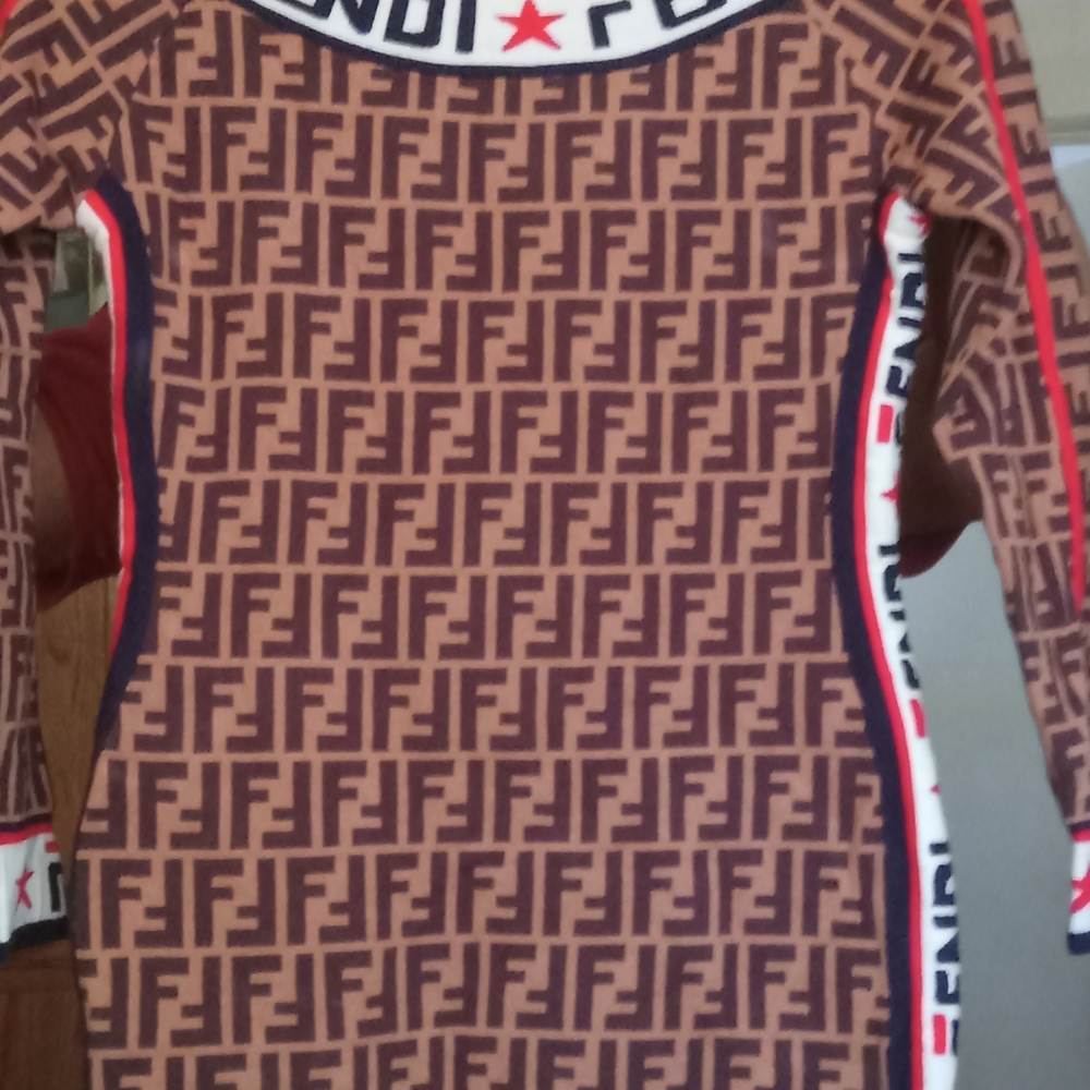 Fendi Brown and Black Logo Dress